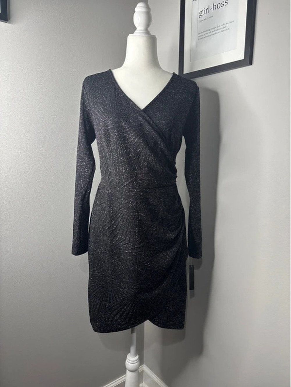 Speechless Black & Silver Glitter Wrap Dress Size 1X NWT